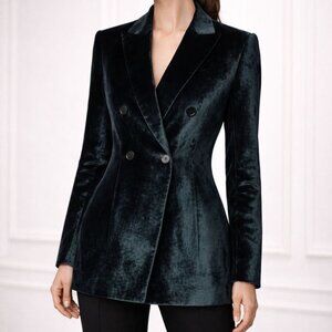 Giorgio Armani Velvet Double Breasted Blazer Blue Green Size 6